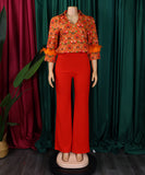 Stylish Printed Long-Sleeved Shirt Wide-Leg Pants Fashion Suit