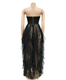 Rhinestone Strapless Net Dress Voluminous Silhouette Elegant Party Gown Sparkle Accents