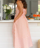 Women's V Neck Striped Bandeau Dress in Blue Cyan Pink Yellow