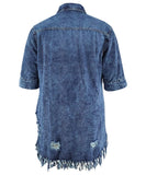 Denim Dress With Frayed Hem And Fringed Sleeves