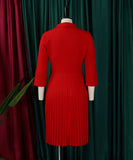 Seductive All Black Pleated Dress With Tailored Collar