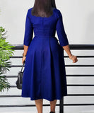 Solid Color Pleated Large Size Dress in Pink Deep Blue and Rose