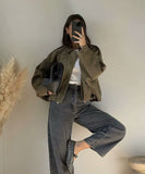 Womens Casual Suede Texture Lapel Jacket Outerwear Trendy
