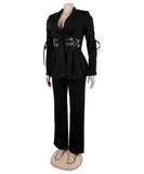 Slim-Fit Women Two Piece Suit With Embroidered Tie