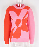 Relaxed Floral Patchwork Pullover Sweater Long Sleeve