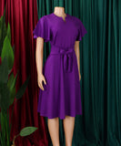 Plus Size Solid Color Lace Up Short Sleeve Dress for Women