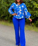 Stylish Printed Long-Sleeved Top And Wide-Leg Pants Set