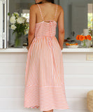 Women's V Neck Striped Bandeau Dress in Blue Cyan Pink Yellow