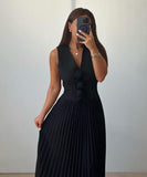 Sleeveless Tank Top Two Piece Set With Pleated Sleeves Women