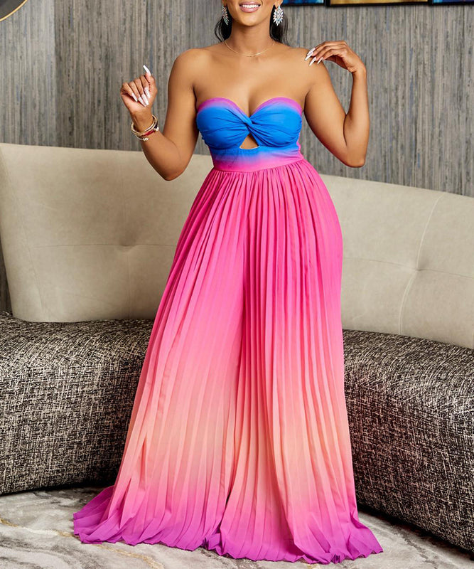Stylish Gradient Wide-Leg Jumpsuit: Sexy Strapless & Backless