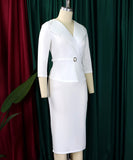 Collared High Waisted Pencil Skirt with Fitted Waist and Gathered Neckline