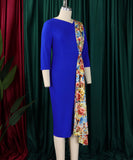 Fitted Blue Pencil Skirt Dress with Continuous Design