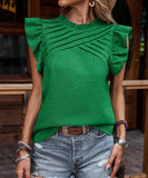 Chic Ruffle Sleeve Blouse in Blue Apricot Green Rose