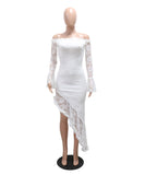Elegant Strapless Long Dress with Irregular Hem and Boat Neck