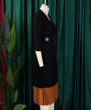 Elegant Women's Suit-Style Pleated Dress with Belt and Collar