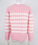 Classic Color Block Cable Knit Turtleneck Sweater Relaxed