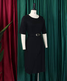 Fashionable High-Waisted Pleated Dress With Five-Quarter Sleeves