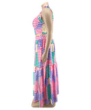 Plaid Sleeveless Blazer With Wide Skirt Set In Vibrant Colors