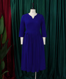 Solid Color Pleated Large Size Dress in Pink Deep Blue and Rose