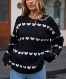 Classic Women Heart Pattern Knit Sweater Trendy Pullover