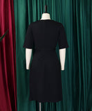 Fashionable High-Waisted Pleated Dress With Five-Quarter Sleeves