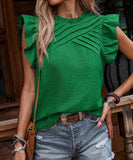 Chic Ruffle Sleeve Blouse in Blue Apricot Green Rose