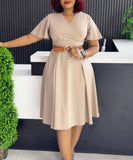 V Neck Flared Sleeve Casual A Line Dress in Four Colors