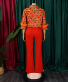 Stylish Printed Long-Sleeved Shirt Wide-Leg Pants Fashion Suit