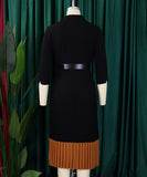 Elegant Women's Suit-Style Pleated Dress with Belt and Collar