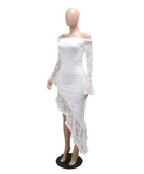 Elegant Strapless Long Dress with Irregular Hem and Boat Neck