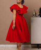 Elegant Ruffled Skirt Banquet Dress in Black Red and White