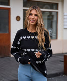 Classic Women Heart Pattern Knit Sweater Trendy Pullover
