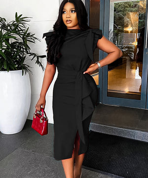 Plus Size Tight Sexy Mid-Length Dress in Blue and Black