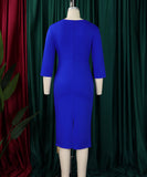 Fitted Blue Pencil Skirt Dress with Continuous Design