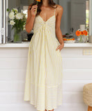 Women's V Neck Striped Bandeau Dress in Blue Cyan Pink Yellow