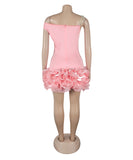 Chic Sleeveless Skew Shoulder Stretch Slim Mesh Dress with Wooden Ear Lace