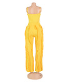 Fluffy Lace Halter Top And Pants Set With Tassels Details
