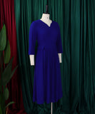Solid Color Pleated Large Size Dress in Pink Deep Blue and Rose