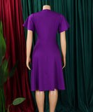 Plus Size Solid Color Lace Up Short Sleeve Dress for Women