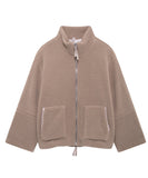 Solid Color Lambskin High Neck Woolen Coat Beige Warm