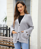 Classic Relaxed Cardigan With Pocket V Neck For Women