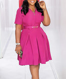 Fashionable Plus Size Short Sleeve Solid Color Dress for Women