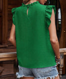 Chic Ruffle Sleeve Blouse in Blue Apricot Green Rose