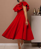 Elegant Ruffled Skirt Banquet Dress in Black Red and White
