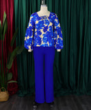 Stylish Printed Long-Sleeved Top And Wide-Leg Pants Set