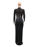 Sequined High-Neck Evening Dress Long-Sleeve High-Slit