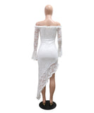 Elegant Strapless Long Dress with Irregular Hem and Boat Neck