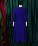 Solid Color Pleated Large Size Dress in Pink Deep Blue and Rose