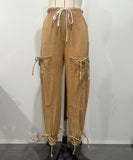 Loose Straight Leg Jeans With Drawstring Tie And Bow Detail