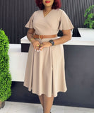 V Neck Flared Sleeve Casual A Line Dress in Four Colors